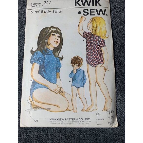 Kwik Sew Girls Boby Suits Sewing Pattern sz 4 6 8 247 - uncut - Picture 3 of 10